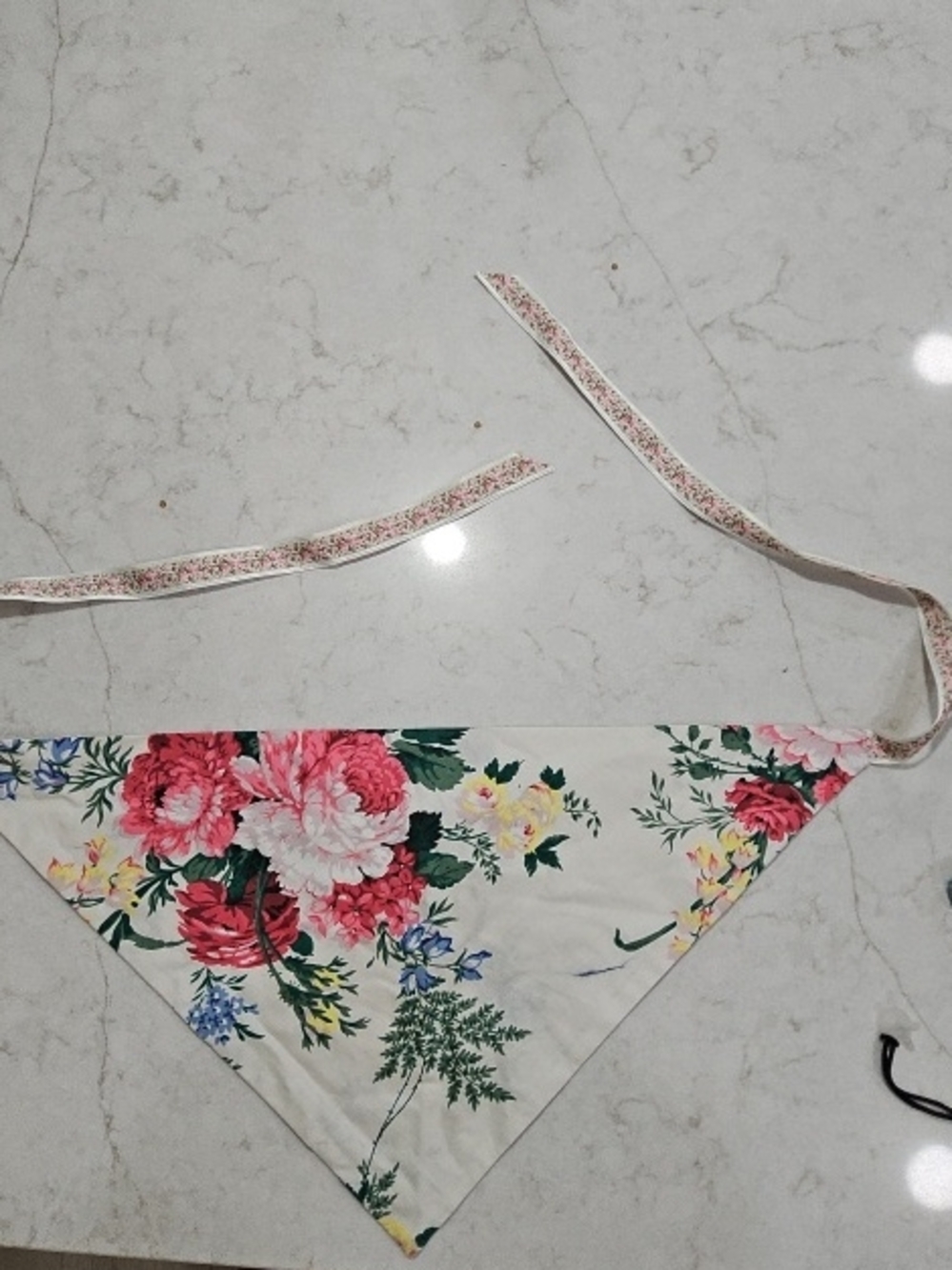 Floral Triangle Head Scarf - Pink & Green on Cream